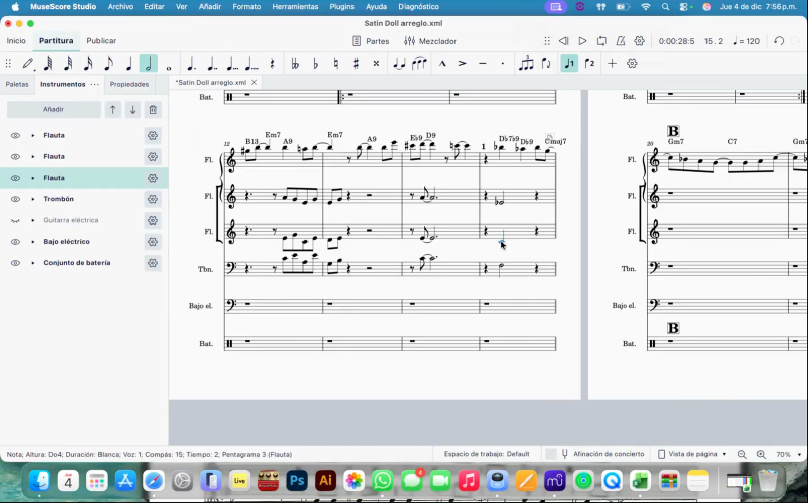 Partitura de arreglo en MuseScore